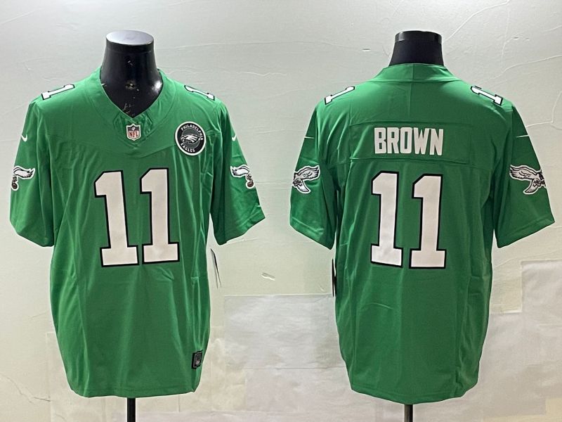 Men Philadelphia Eagles #11 Brown Green three generations 2025 Nike Vapor Limited NFL Jersey style 3